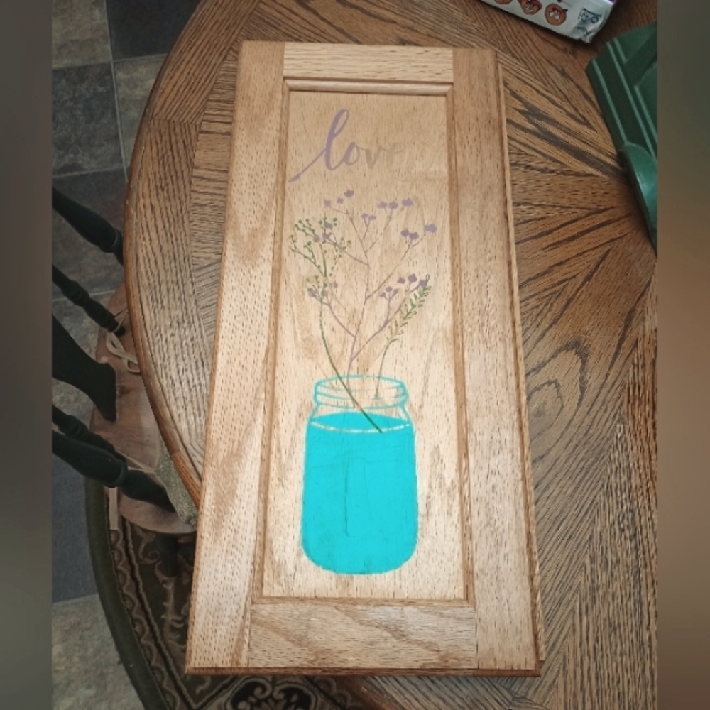 Repurposed Cabinet Door With Love & Flowers